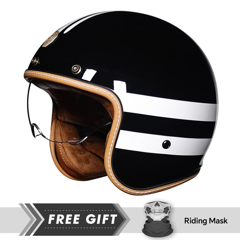 Kask otwarty w stylu vintage Cztery pory roku z przezroczystymi soczewkami Kaski motocyklowe Certyfikat DOT Kask otwarty 3/4 Kask odrzutowy