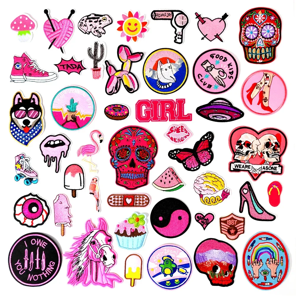 Cake Popsicle Horse Bird Iron On Patch for Clothing Embroidered Sewing Applique Woven Badge Sew-On Patches PINK GIRL