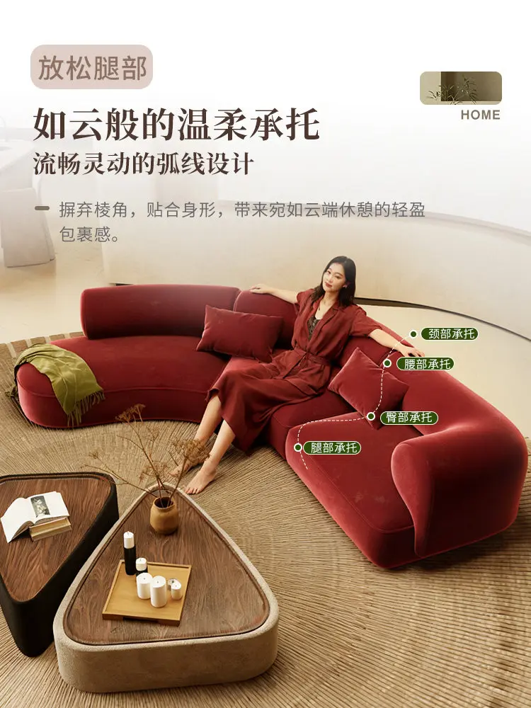 Curved special-shaped sofa burgundy hotel lobby beauty salon office business meeting guest negotiation rest area reception
