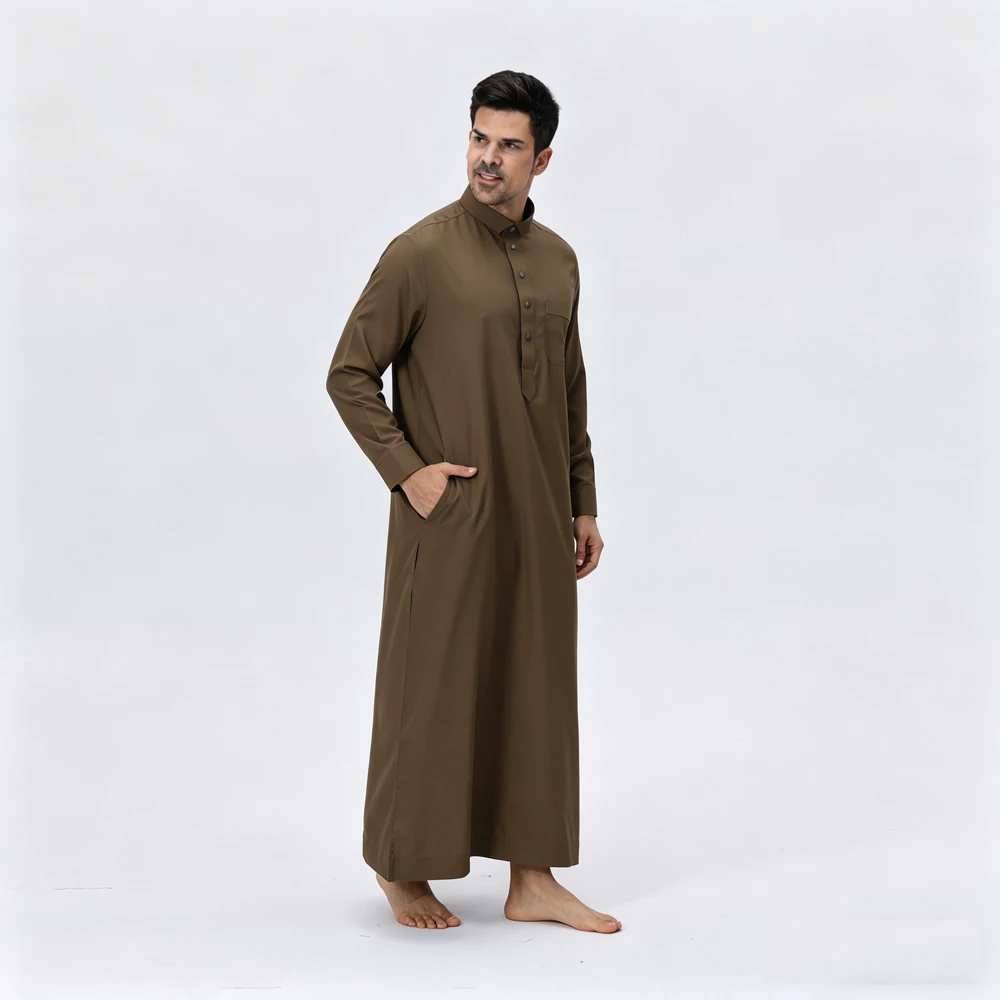 

Muslim Men's Formal Thobes Long-sleeved Solid Color Loose Traditional Islamic Men's Clothing Kaftan Festival Arabic Ethnic Robes