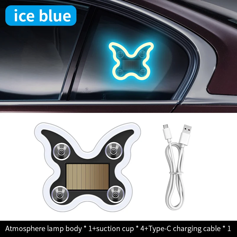 Butterfly Design Lamp Solar LED Car Light Solar Charging USB Charging Light Sensor Vibration Sensing Suction Cup Mount