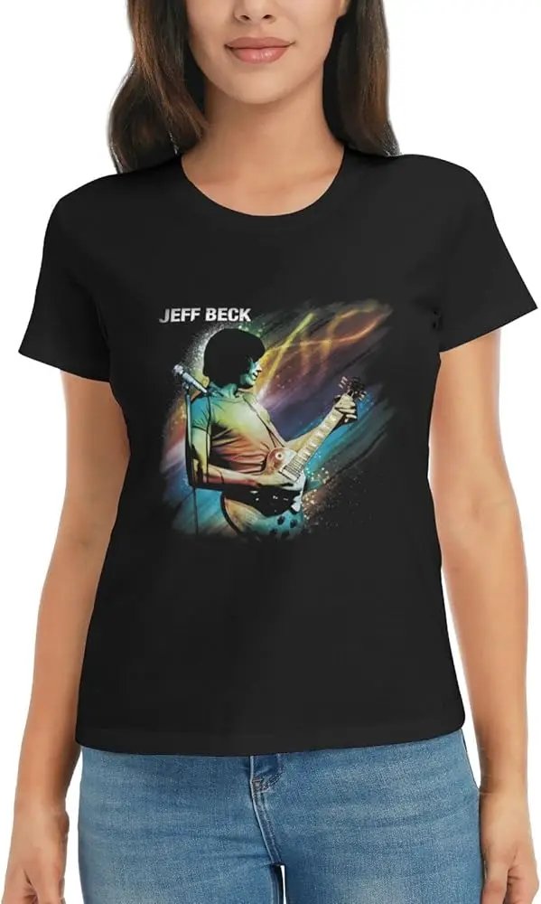 Jeff Beck Women's t Shirts Casual Sports t Shirts Girls Fashion Printed Shirts Crew Neck t Shirt