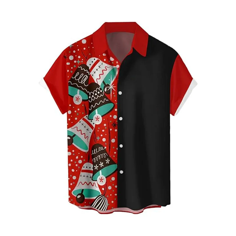 

Christmas Shirts For Men Long Sleeve T-Shirt Loose Oversized Button Lapel Shirt 3d Christmas Bell Graphic Print Top Men Clothing