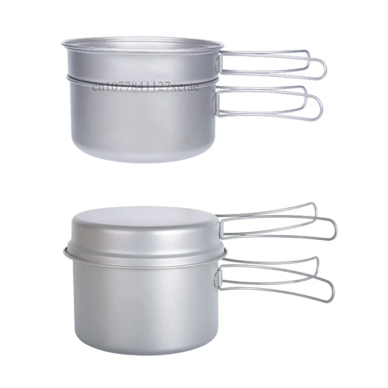 500ml/1000ml/1200ml Outdoor Pure Titanium Pot Set Portable Ultra Light Folding Pot with Handle Camping Picnic Cooking Pot Set