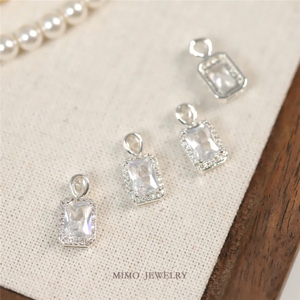

1PCS 14x7mm Copper-plated Real Gold Zircon Slightly Inlaid Square Water Drop Light Luxury Beaded Pendant DIY Handmade Accessory