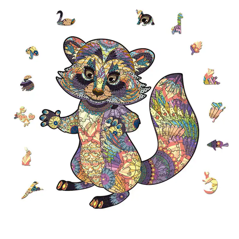 High Quality Wood Jigsaw Puzzle Raccoon Animal Wooden Puzzles for Adults Montessori Educational Toys Children Board Game Gift