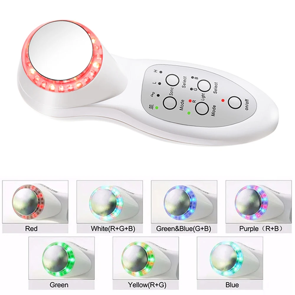 7 colores LED Photon estiramiento ultrasónico Estiramiento Facial limpiador de la piel antienvejecimiento eliminación de arrugas ultrasonido masajeador Facial cuidado de la piel
