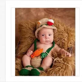 Knitted Yarn Handmade Children Photography Clothing Newborn Cartoon Sweater Set Baby Photography Clothing Fisherman
