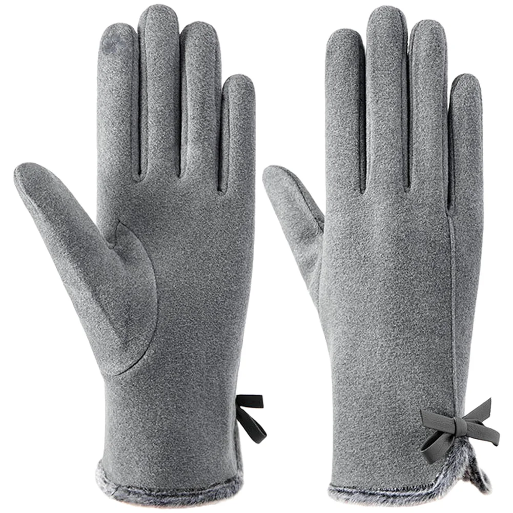 Women's Fleece Lined Winter Gloves Screen Compatible Windproof Bowknot Detail for Driving Walking and Commuting