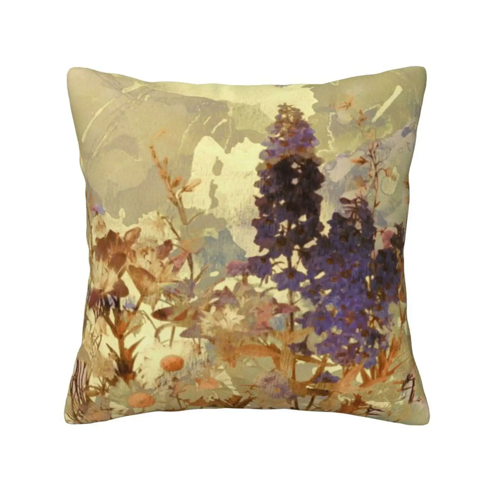 Floral Sur Beige / Floral On Beige Pillow Cover Hug Pillowcase Floral Flowers Bouquet Abstrait Daisy Texture Light Blue Beige