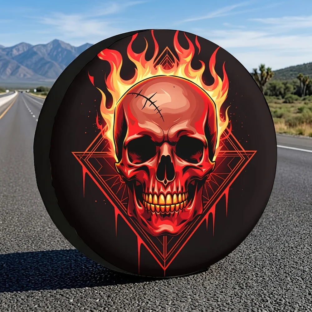Flame Skull Universal Spare Tire Cover 14-17 Inch for Off-Road SUV Outdoor Camping Car Exterior Decoration