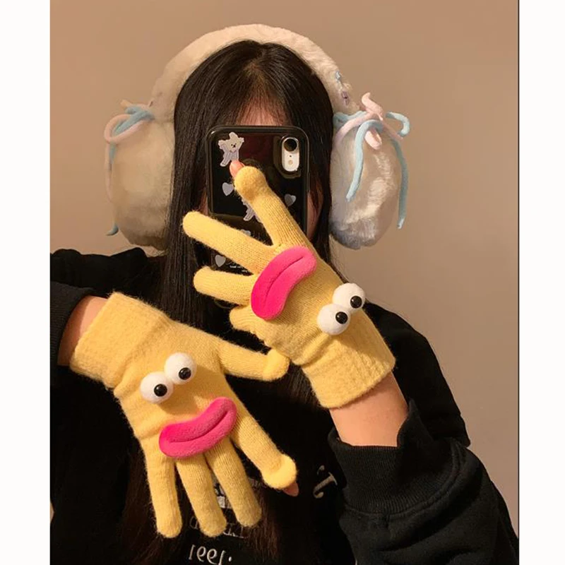 

Funny Big Mouse Gloves For Women Girl Knitted Glove Winter Warm Mittens Outdoor Ski Drive Ride Fishing Coupld Friend Gloves Gift