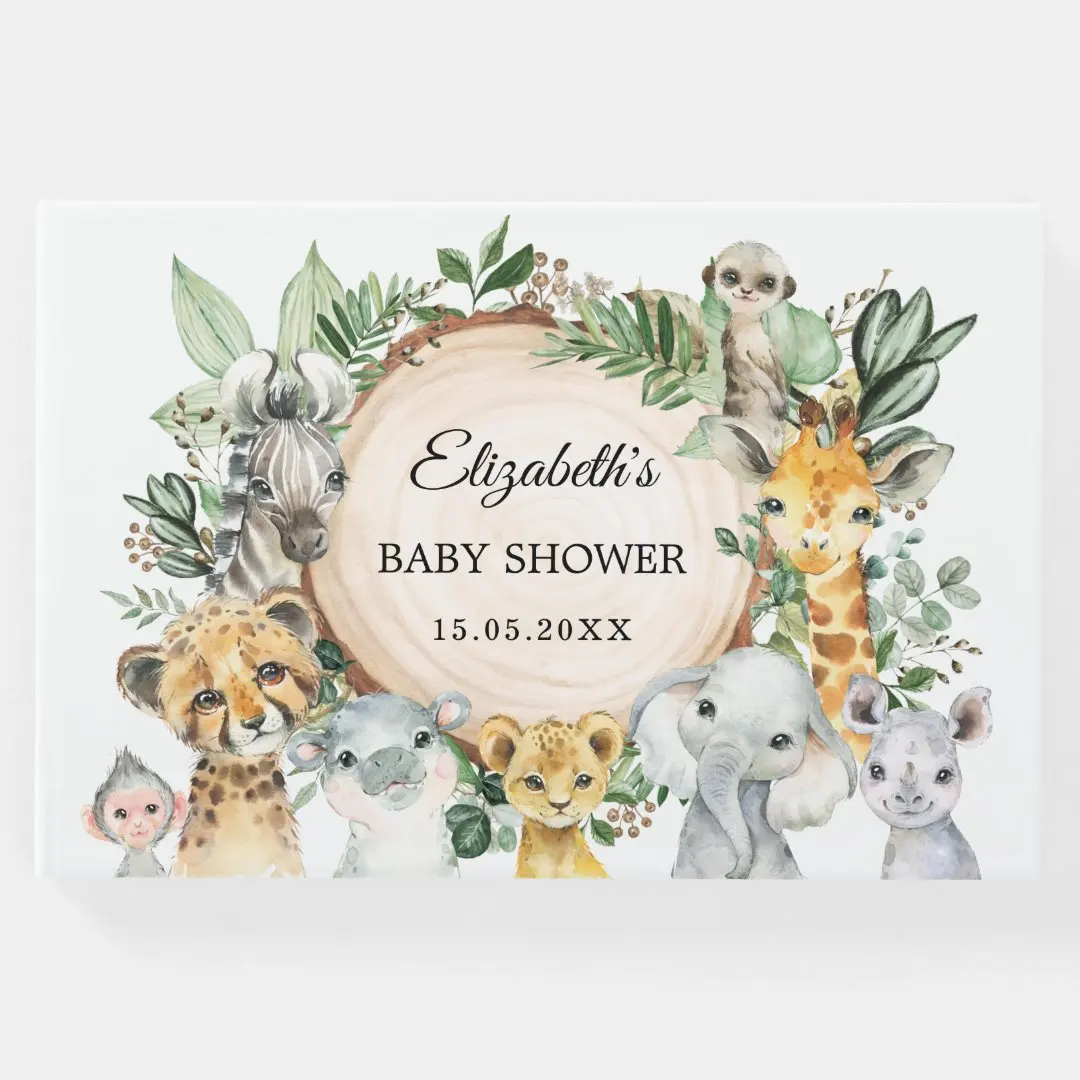 

Safari Animals Baby Shower Guest Book, Rustic Greenery Jungle Guestbook, Birthday Guest Book, Elephant Leopard Giraffe Monkey