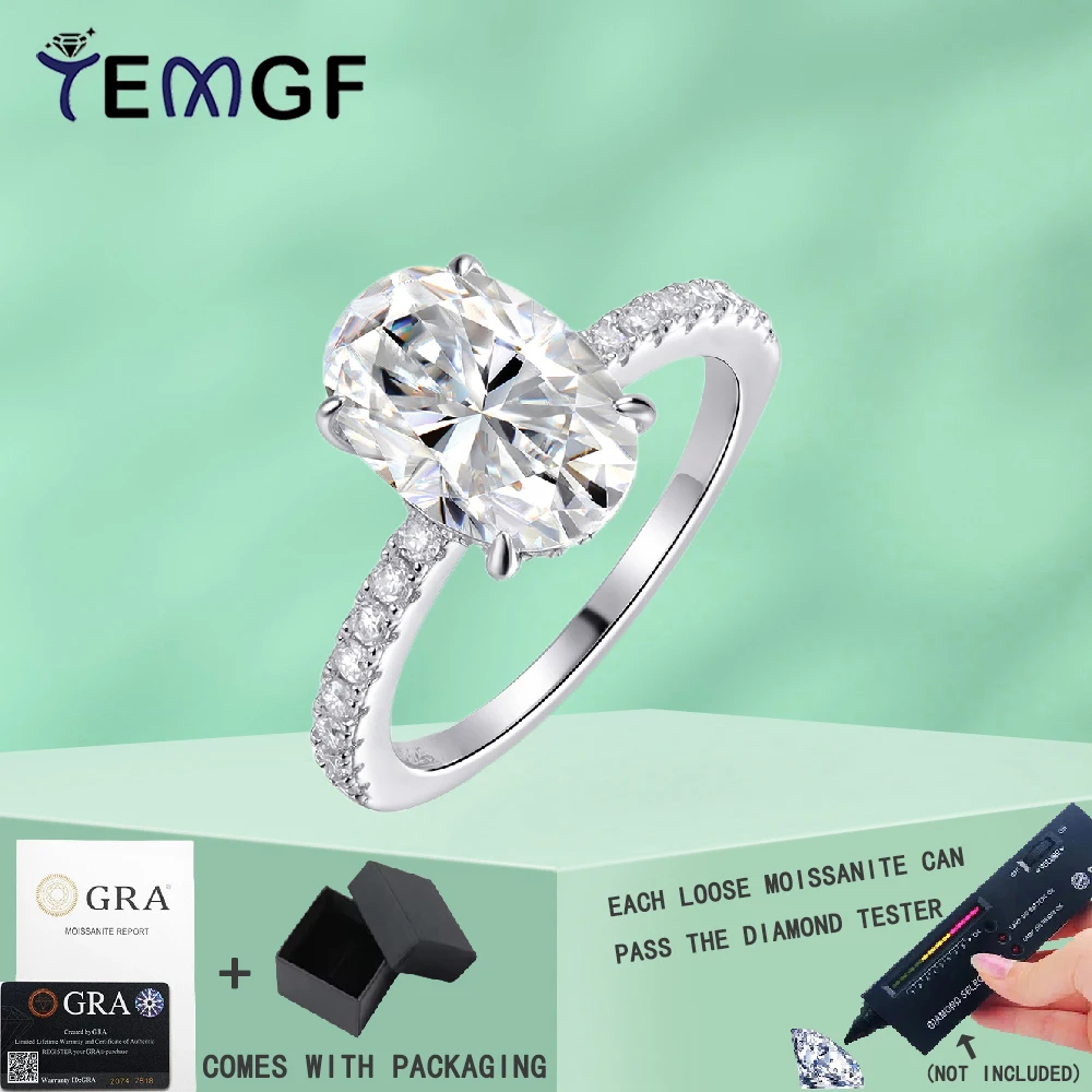 

TEMGF S925 Sterling Silver Ring Full Moissanite/Zircon Inlay for Women Wedding Classic Luxury Elegant Fine Jewelry Love Gift