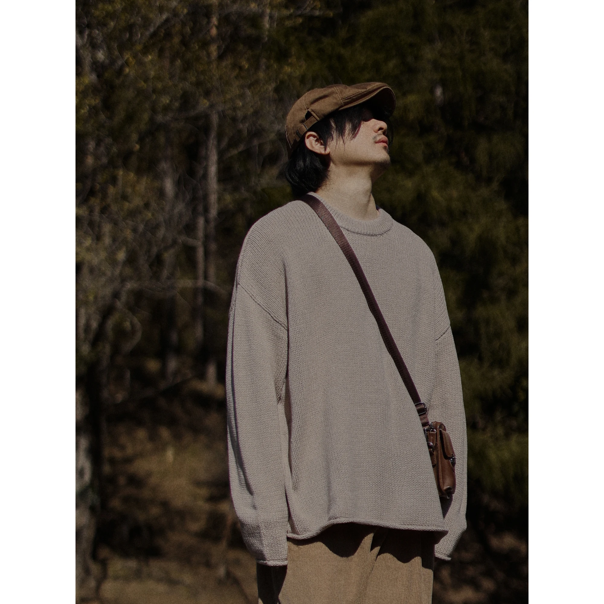 

Retro Knitted Sweater for Men with Cuffed round Neck Soft Youthful Style Japanese Commute Lazy Feel Autumn Winter Inner Wear