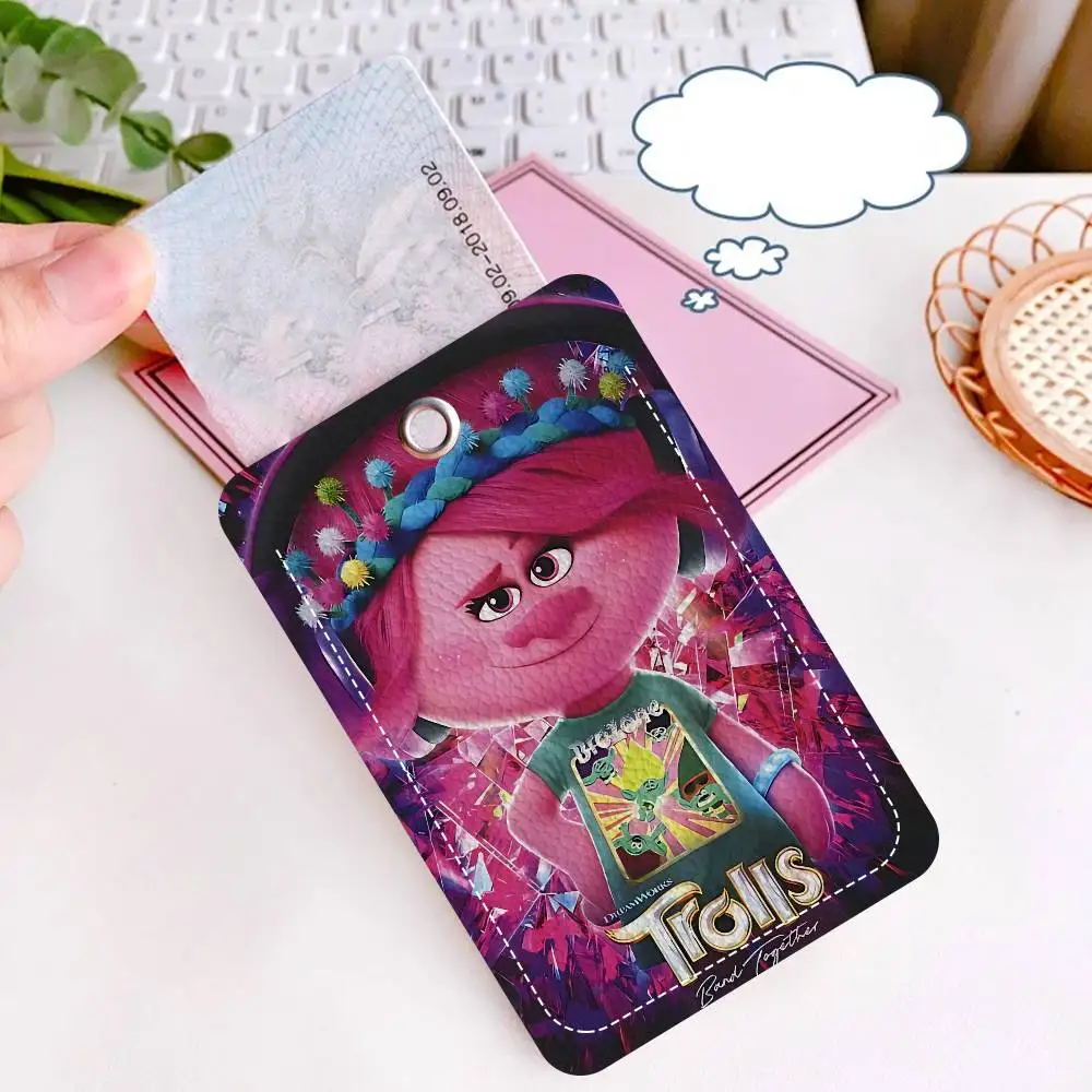 Cartoon T-Trolls Style PU Access Card Holder with Keychain - Executive Protection for Bank card,Subway, Bus Card case