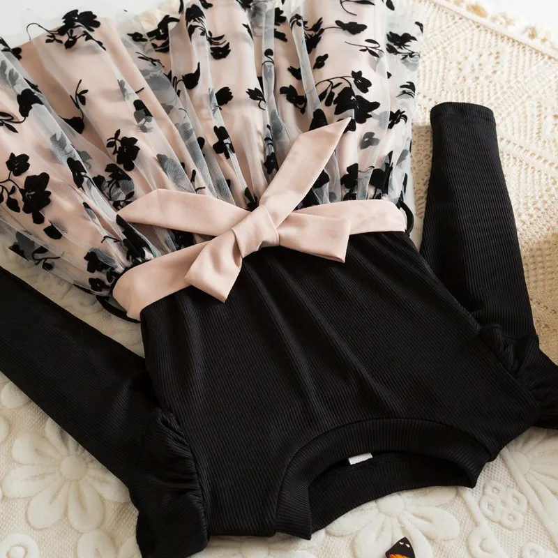 Robe de princesse à manches longues pour filles, tenue d'automne, à la mode, mignonne, imprimé floral, vêtements de fête pour enfants ‌   Cadeau de robe