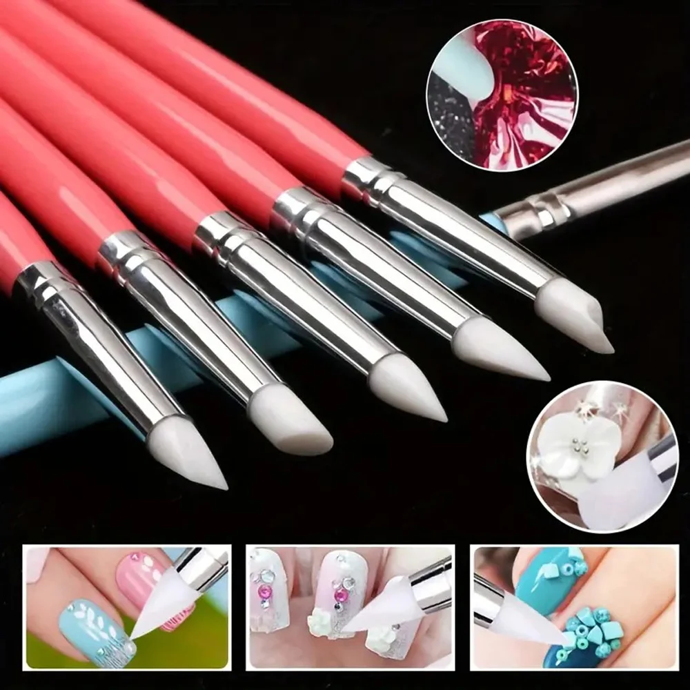 

5pcs Silica Gel Spot Drilling Nail Pen Double Headed UV Gel Liner Painting Brushes Drawing Flower Brushs DIY Nails Art Products
