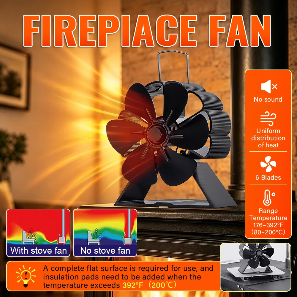 Mini Stove Fan 6 Blade Heat Powered Fireplace Fan Log Wood Burner Eco Quiet Stove Fan Heater Home Efficient Heat Distribution