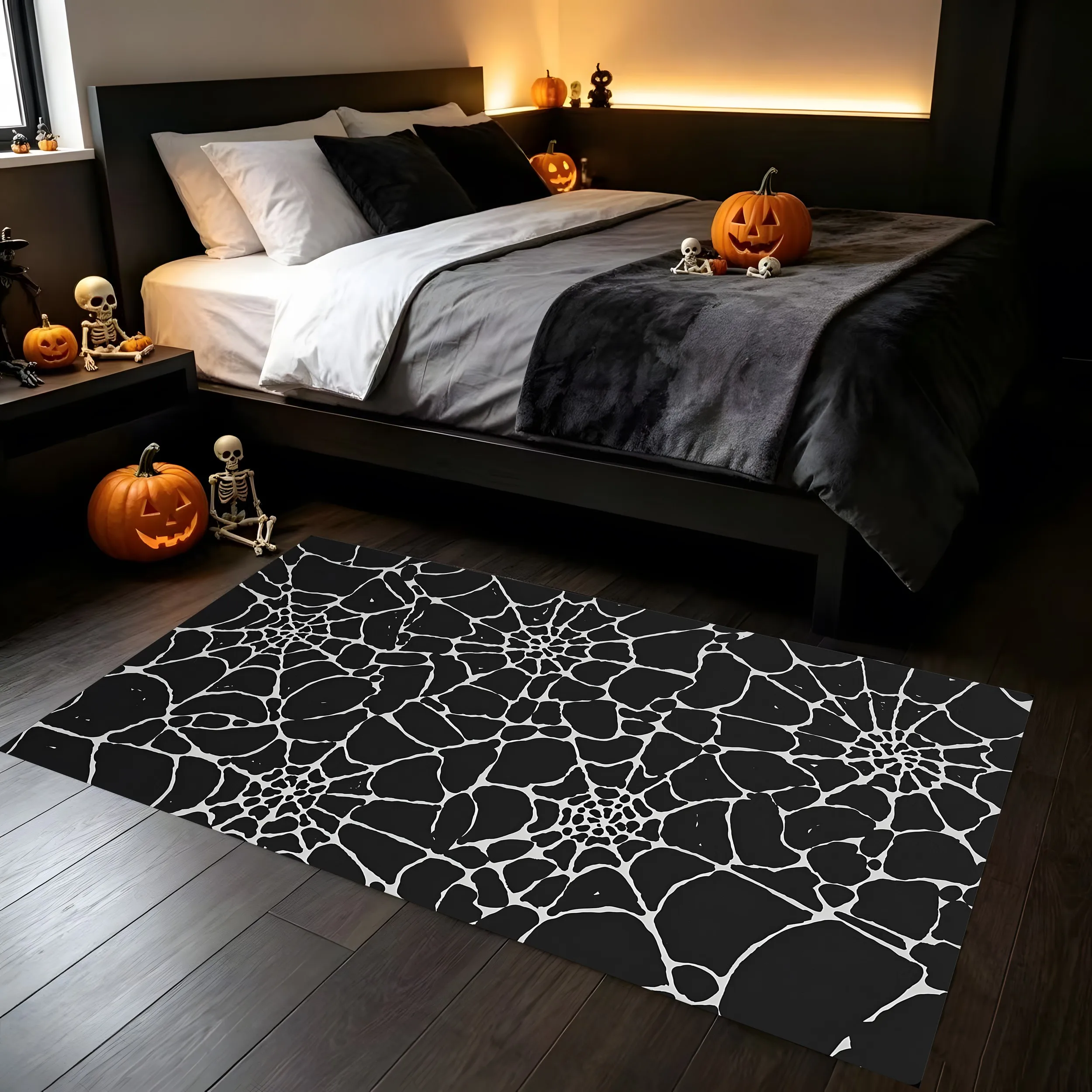 2D Large Carpet with Ghost Pumpkin and Flower Print Sweet and Cool Y2K Style Bright and Eye-Catching Halloween Fun Atmosphere