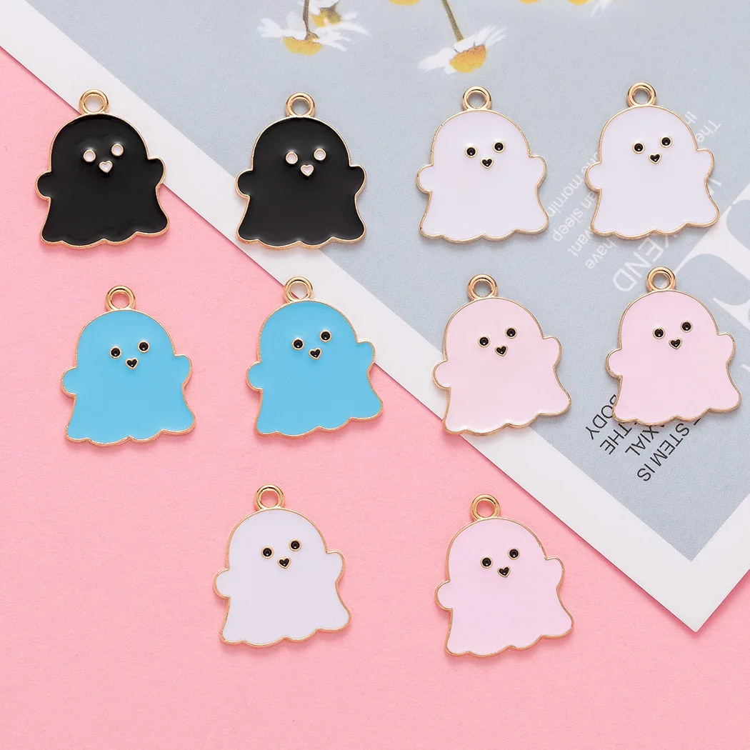 10pcs 18*22mm Halloween Charms Creative Cartoon Ghost Pendant for Jewelry Making Gold Color Charms for Necklaces Earrings Making