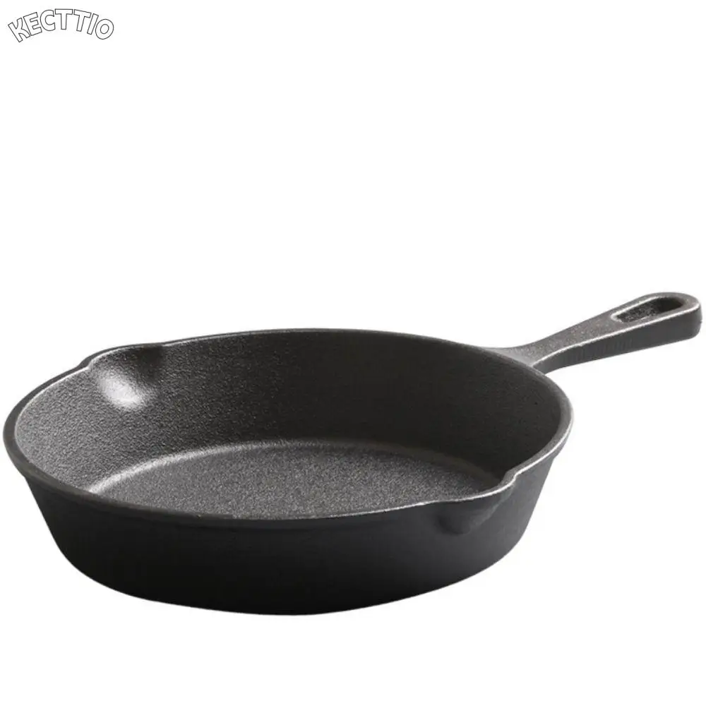 26cm/10.24in Uncoated Nonstick Frying Pan Multi-size Cast Iron Omelette Skillet Signature Teardrop Handle Double Drip-Spouts