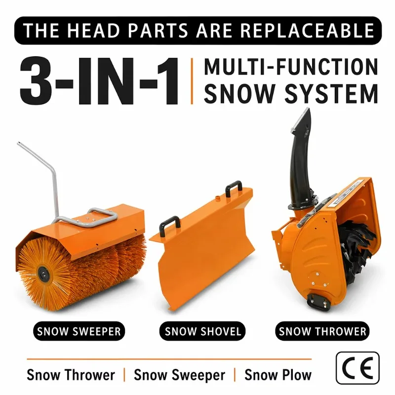 3-in-1 Self-Propelled Snow Thrower Sweeper & Plow 6.5HP 196cc Engine Electric Start CE Certified for Driveway Parking Lot