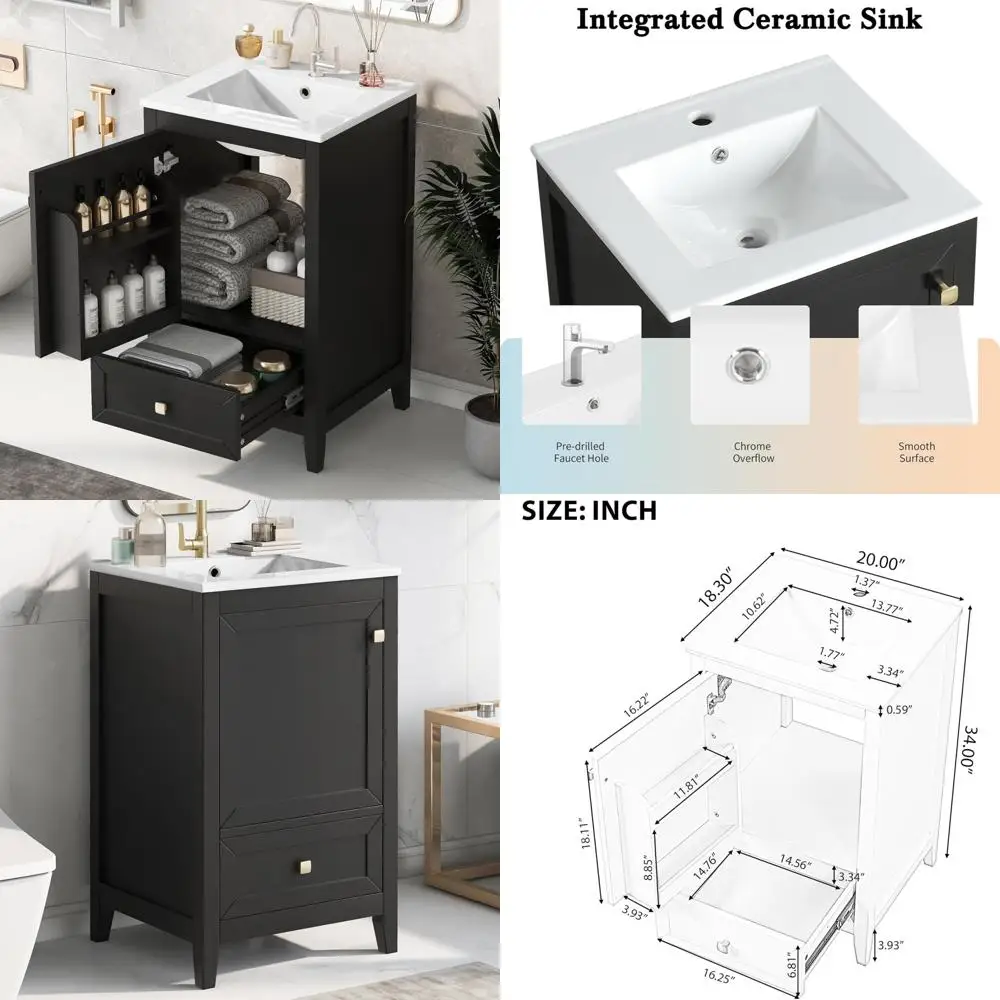 

modern wooden single sink vanity for small bathrooms with soft-close door and drawer