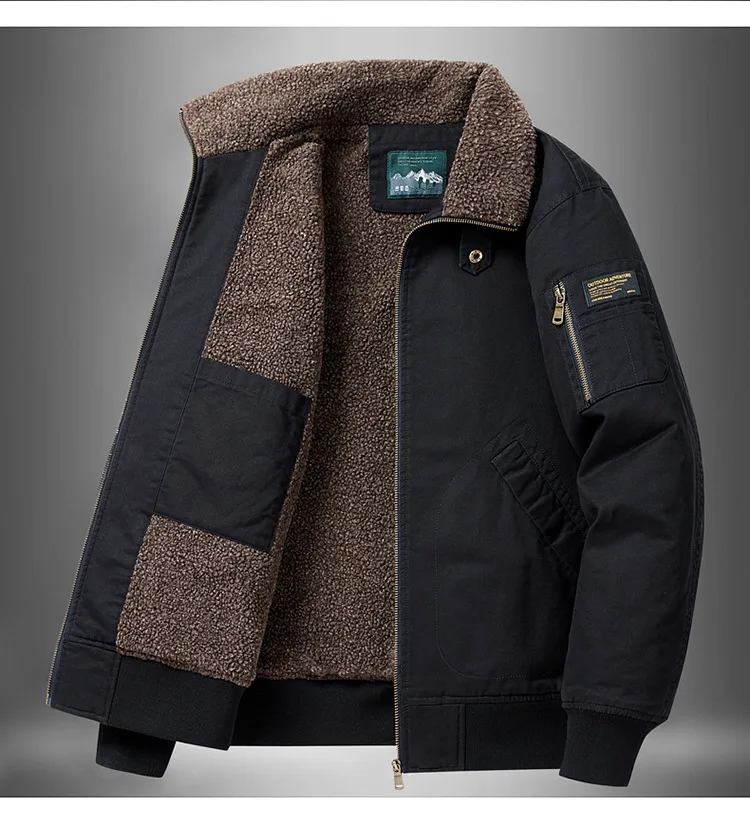 Men Lapel Pilot Workwear Cotton Coat Men Full Cotton Lamb Fleece Thick Parkas Men Oversize Casual Thermal Top Fur Collar Parkas