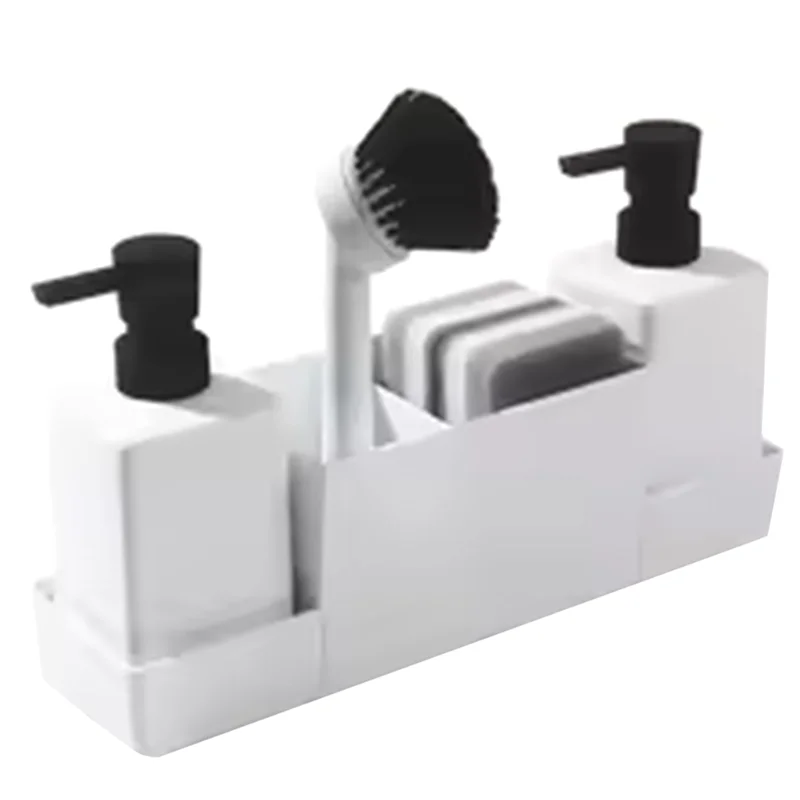 

ABJY-Кухонный дозатор мыла с держателем губки, набор для раковины Caddy, дозатор мыла для рук и мыла с кистью, матовый черный