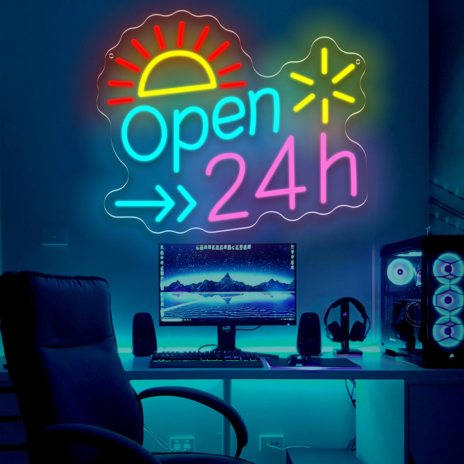 Open 24h LED Neon Sign Business Neon Light Sign USB Dimmable for Window Fast Food Restaurant Burger Shop Convenience Store Decor