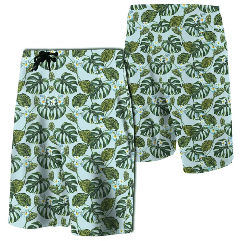 3D Print Hawaii Tropical Flowers Monstera Leaf Men Board Shorts Women Vacation Beach Short Pants Swim Trunks Floral Shorts