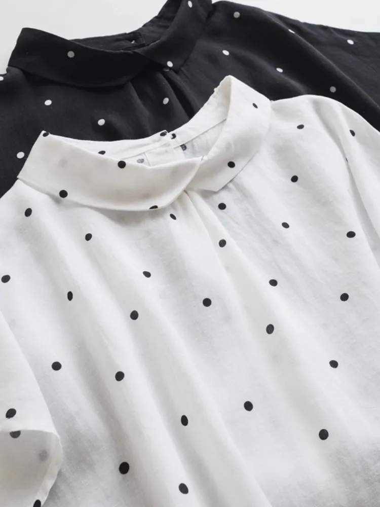 

Retro Polka Dot Print Cotton Sleeveless Vest Shirt Women Summer Loose Anti Aging Doll Collar Shirt T Shirt Small Shirt