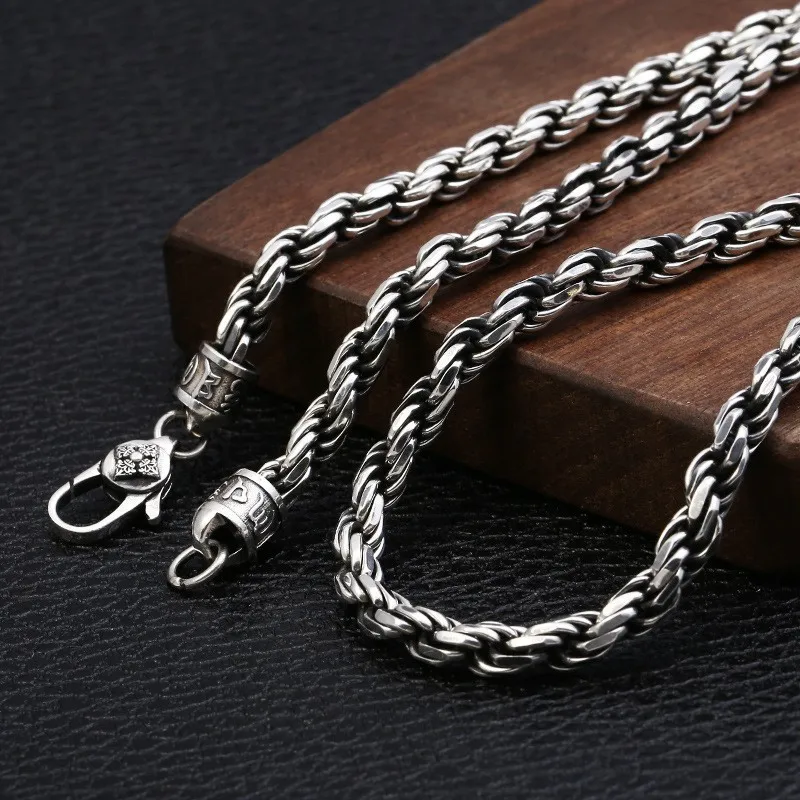 

sterling silver ornament personality six words mantra hemp rope thick type necklace men's Thai silver style necklace necklace