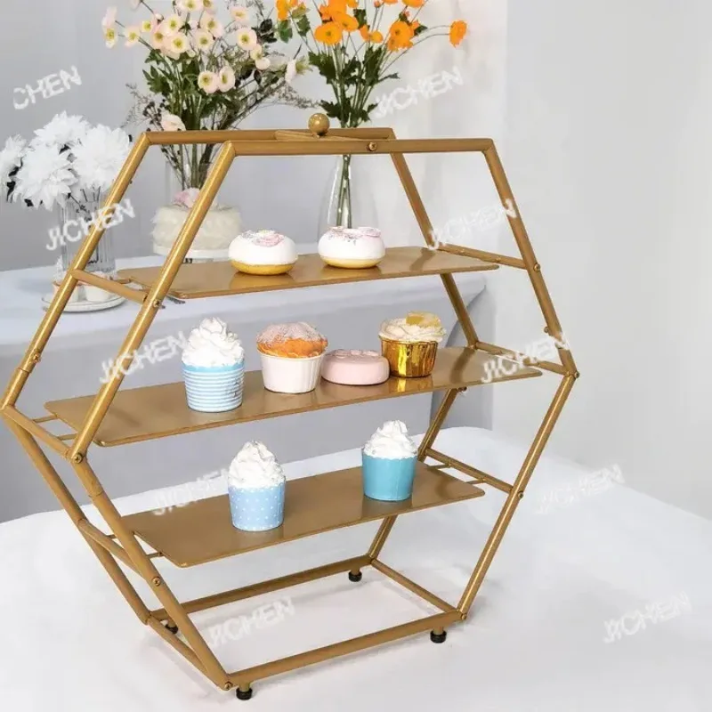 

Cross-border hot-selling birthday party wedding dessert display stand hexagonal detachable home three-layer metal cake stand
