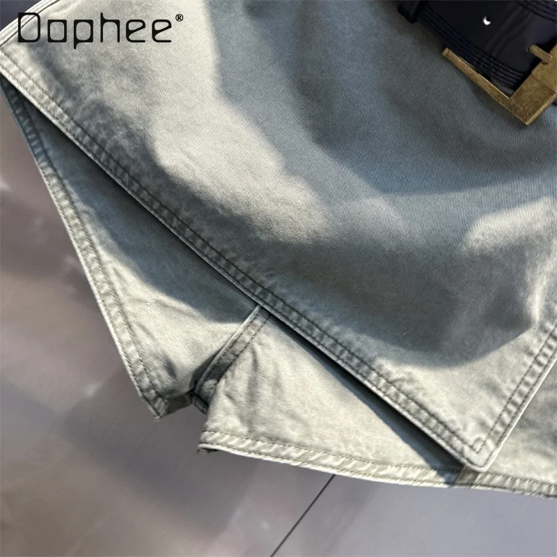 Retro Sweet Cool Style High Waist Loose Denim Skirt Pants Women Fashion Irregular Solid Color Slim Versatile Hot Pants Trend