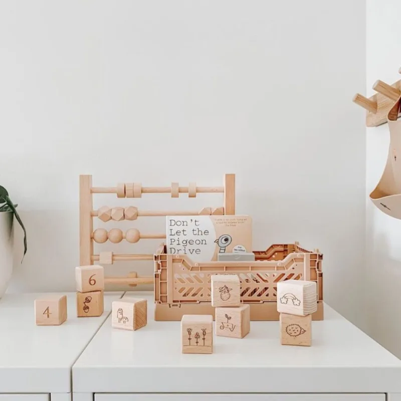 Nordic Style Children's Room Background Shooting Props, Wooden Beech Wood Geometric Shape Children's Puzzle Toy Abacus