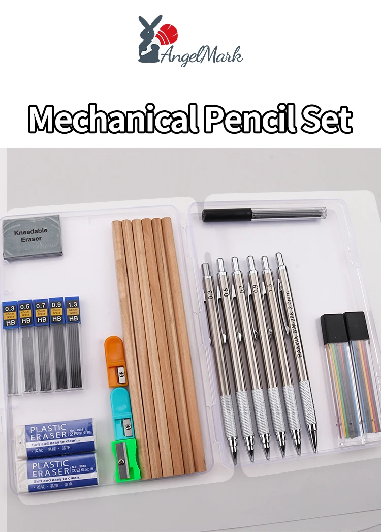Tragbares Druckbleistift-Set mit Spitzer, Farbstiftminen zum Schreiben, Skizzieren, Kunst, Zeichnen, Malen, Schreibwaren-Set – Detail 1
