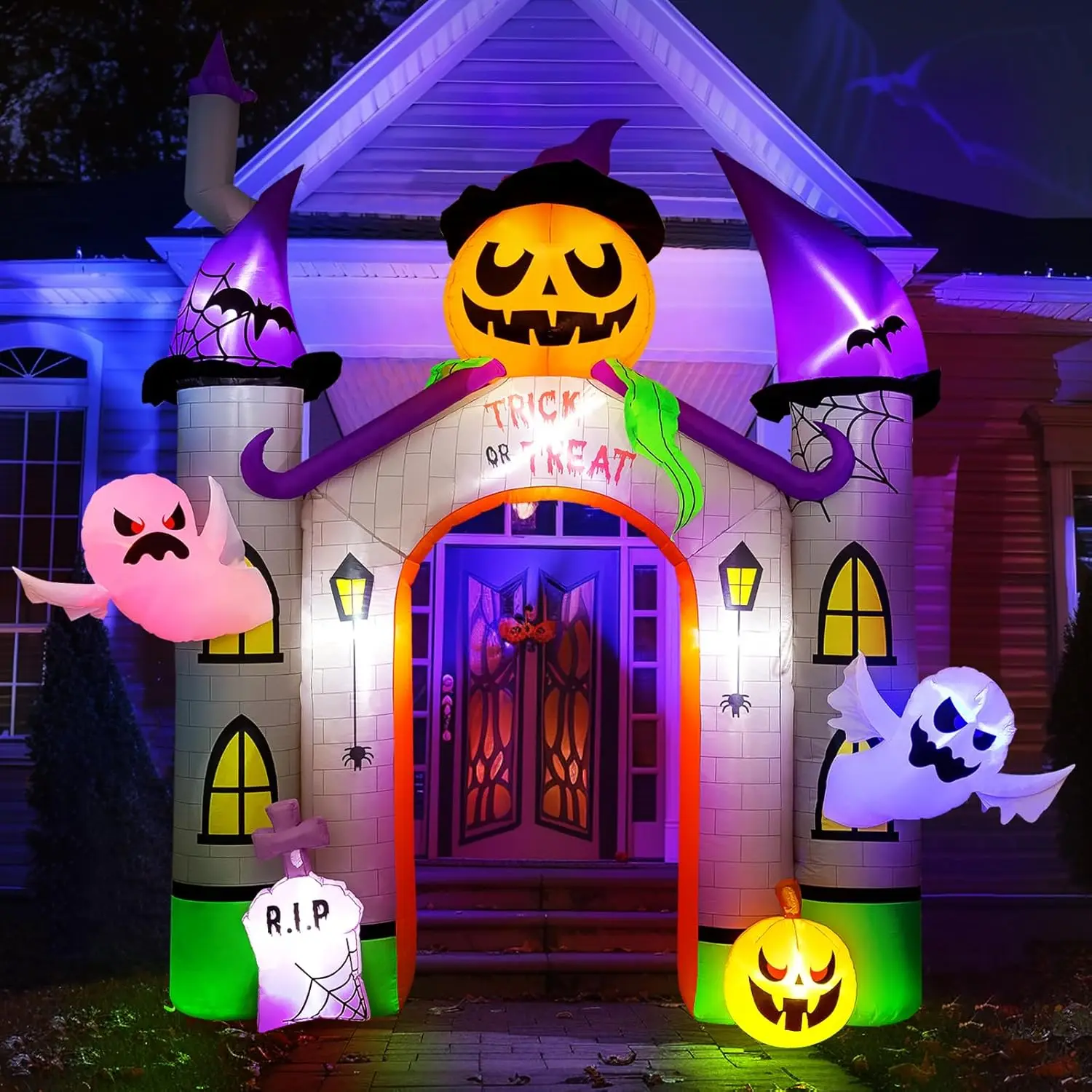 Ghost and Trick or Treat LED Lights 2024 Outdoor Blow up Haunted