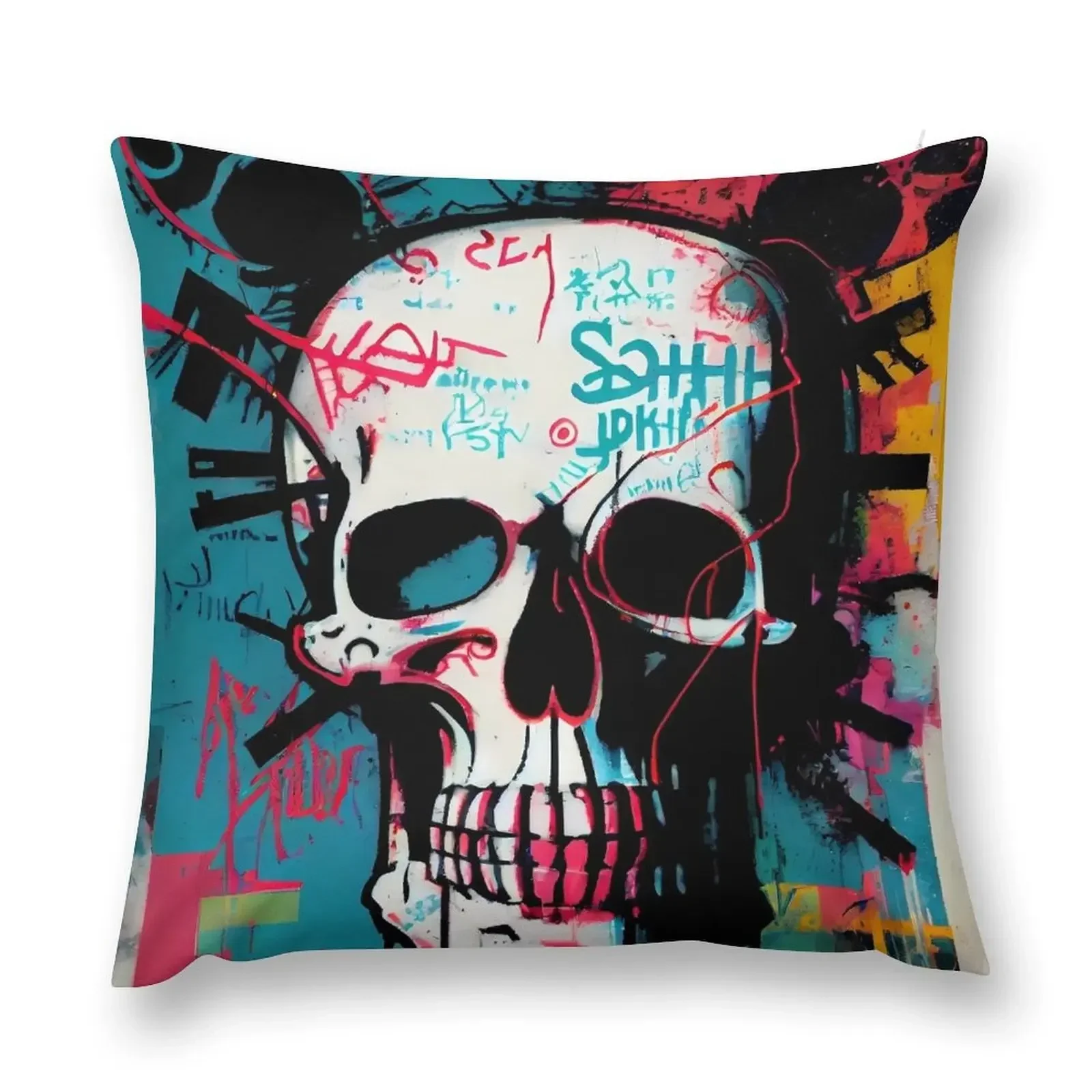 Skull Graffiti Abstract Symphony - Neo Expressionism Graffiti Fusion Artwork Throw Pillow autumn decoration Cusions Cover pillow