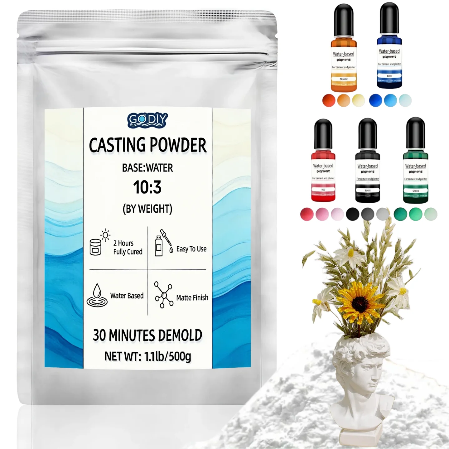 Water Activated Casting Powder, 20–30 Min Demold, Easy Mix Plaster Powder for Coasters, Trays & Home Decor