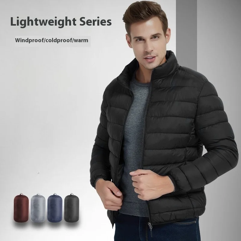 

Новинка 2025 года, мужское пальто, зимнее хлопковое легкое модное пальто с воротником-стойкой, ветрозащитная водонепроницаемая теплая повседневная мужская верхняя куртка