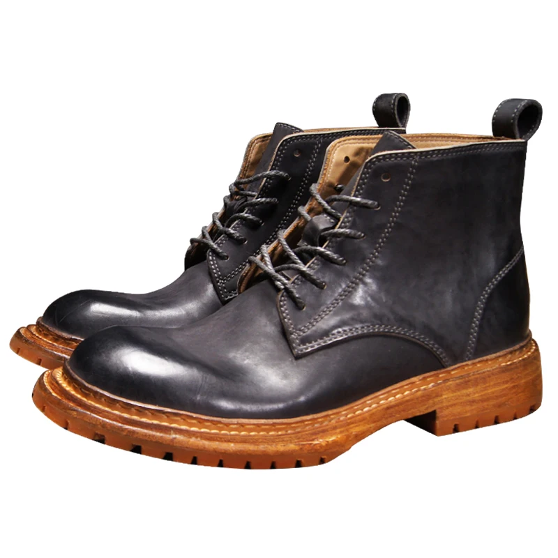 

Handmade Genuine Leather Work Boots Men Chelsea Motoycycle Outdoor Desert Ankle Boots Male Shoes High Top Casual Business