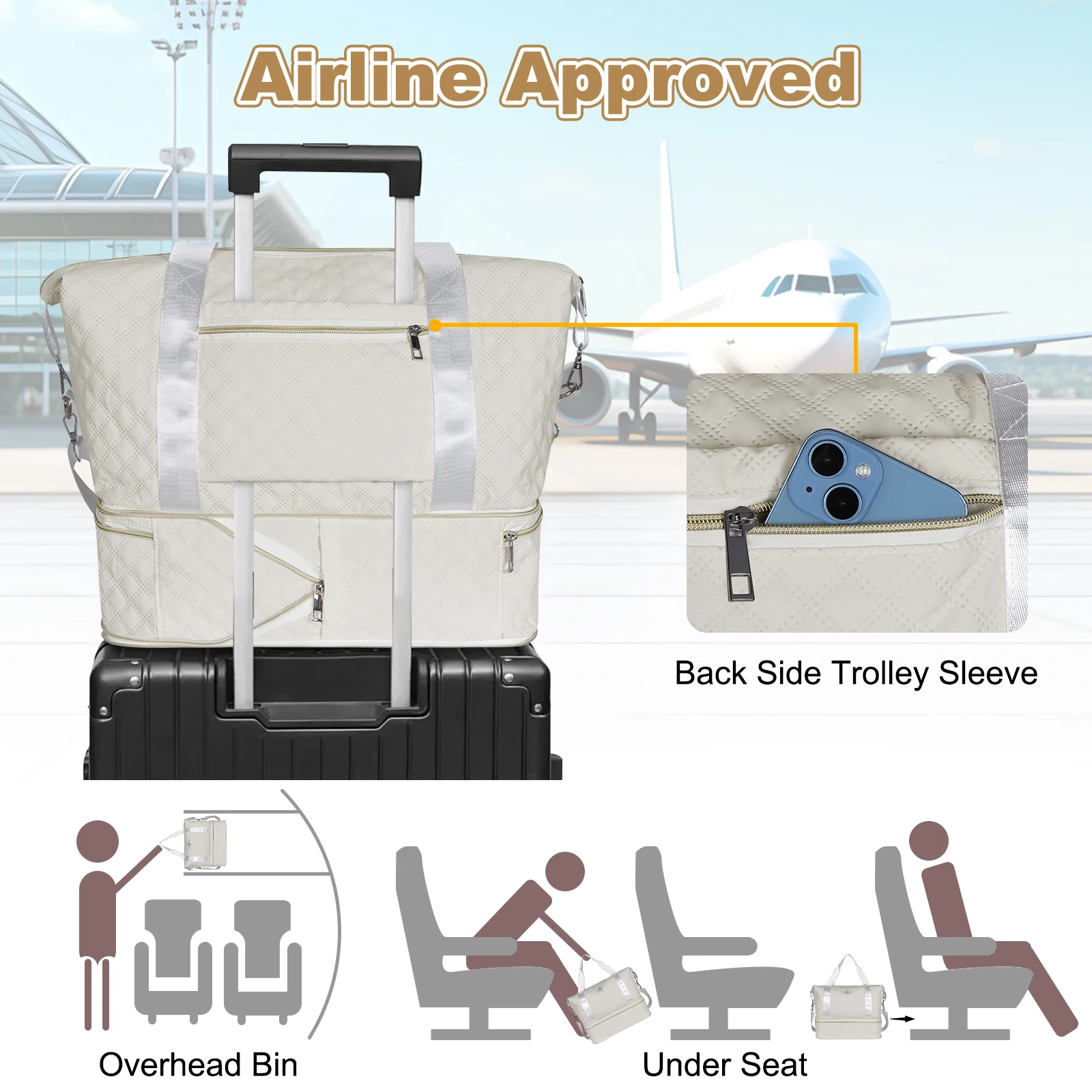 حقيبة المشتري للسفر من القماش الخشن لخطوط الجوية، حقيبة حمل للنساء خفيفة الوزن ذات سعة كبيرة، رحلة عطلة نهاية الأسبوع، حقيبة رياضية للجيم، حقيبة سفر