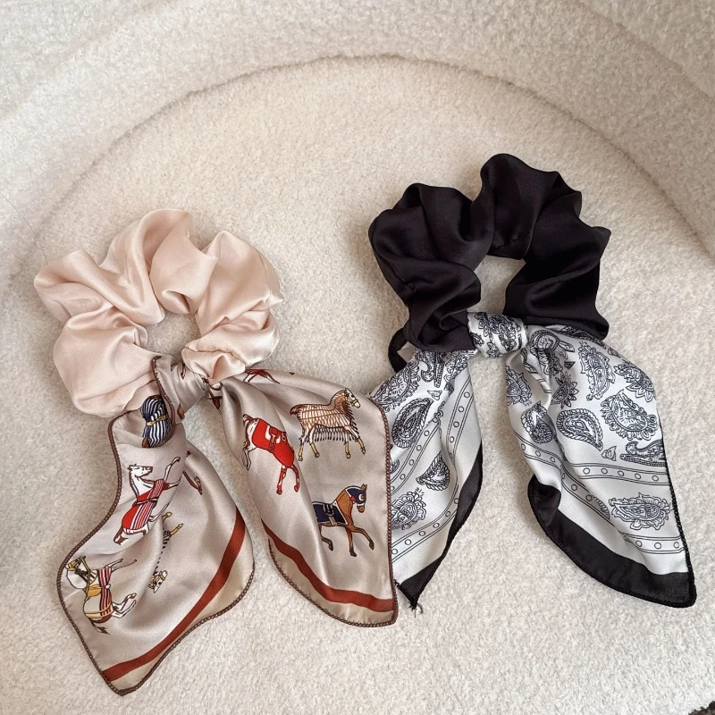 

Versatile, Soft Printed Scrunchie, Perfect for Early Spring, A Hair Tie with A Bow for A Gentle and Romantic Look.