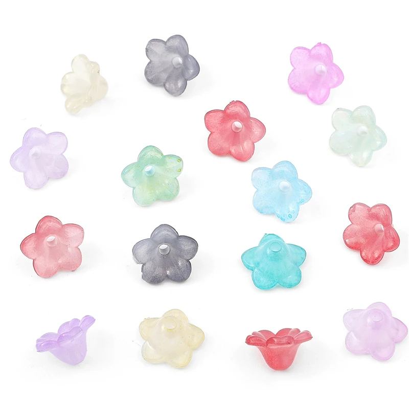 100pcs 12x7mm Acrylic Gradient Color Windbell Morning Gradient Flower Spacer Bead For DIY Earring Bracelet Craft Jewelry Making