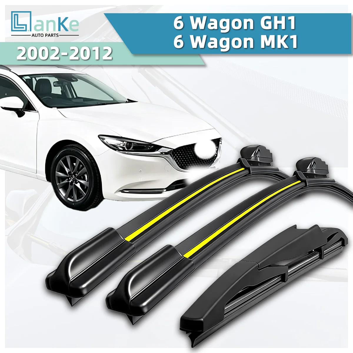 Lanke Wiper Fit For Mazda 6 Wagon GH1/ 6 Wagon MK1 (2002-2012) Natural Rubber Strip Boneless Silent Car Windshield Front Wiper