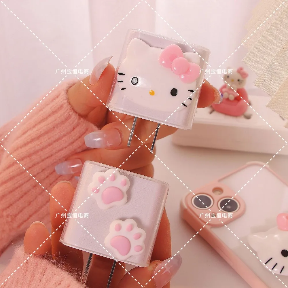 Hello Kittys-cargador de Cable de datos para IPhone, juego de protección adecuado para cargador de 18/20w, dibujos animados bonitos, cuerda antirotura, regalos para niñas