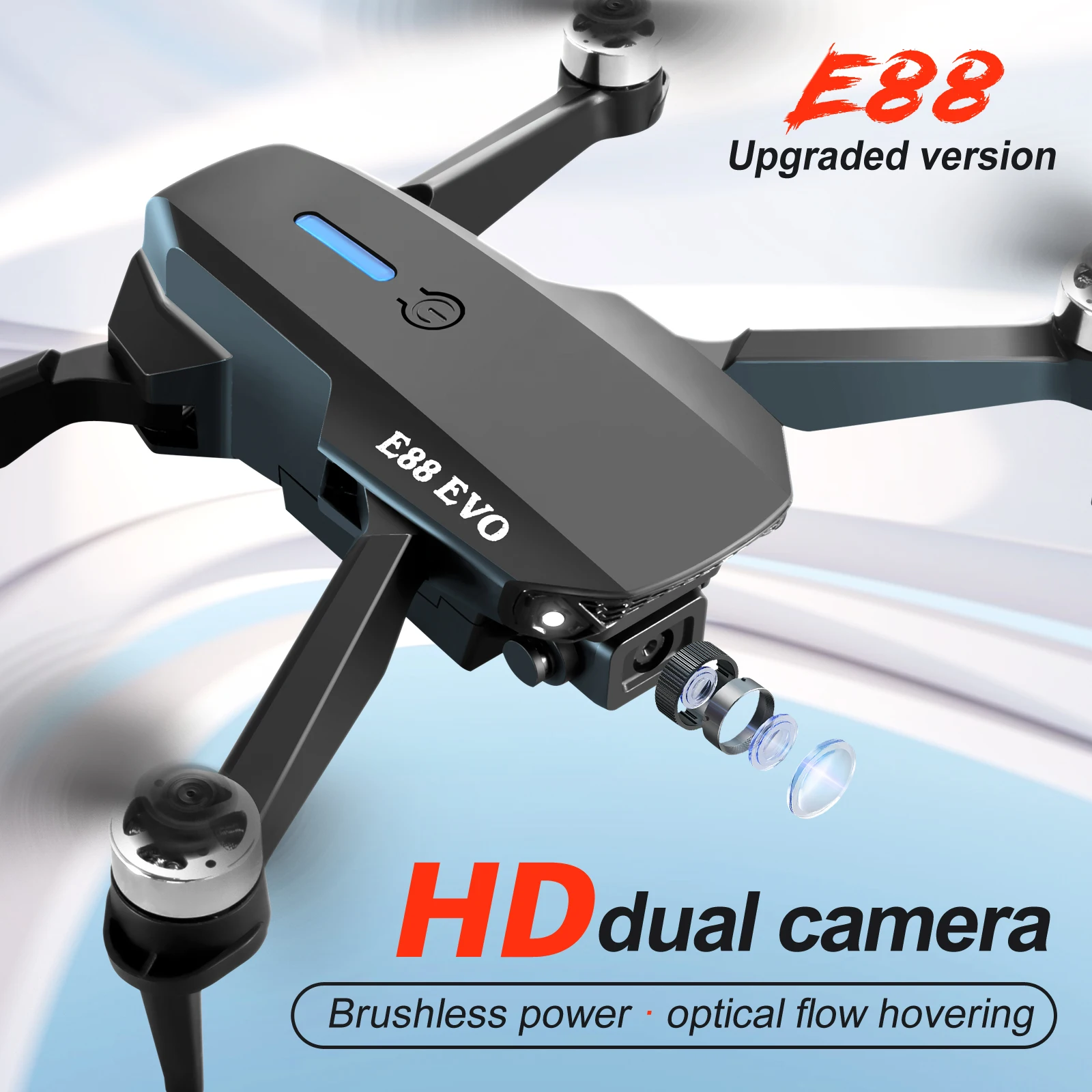 E88 Pro Drone 5G WiFi FPV Brushless Motor Return 4K HD Dual Camera Optical Flow Localization RC Quadcopter Drone Toys