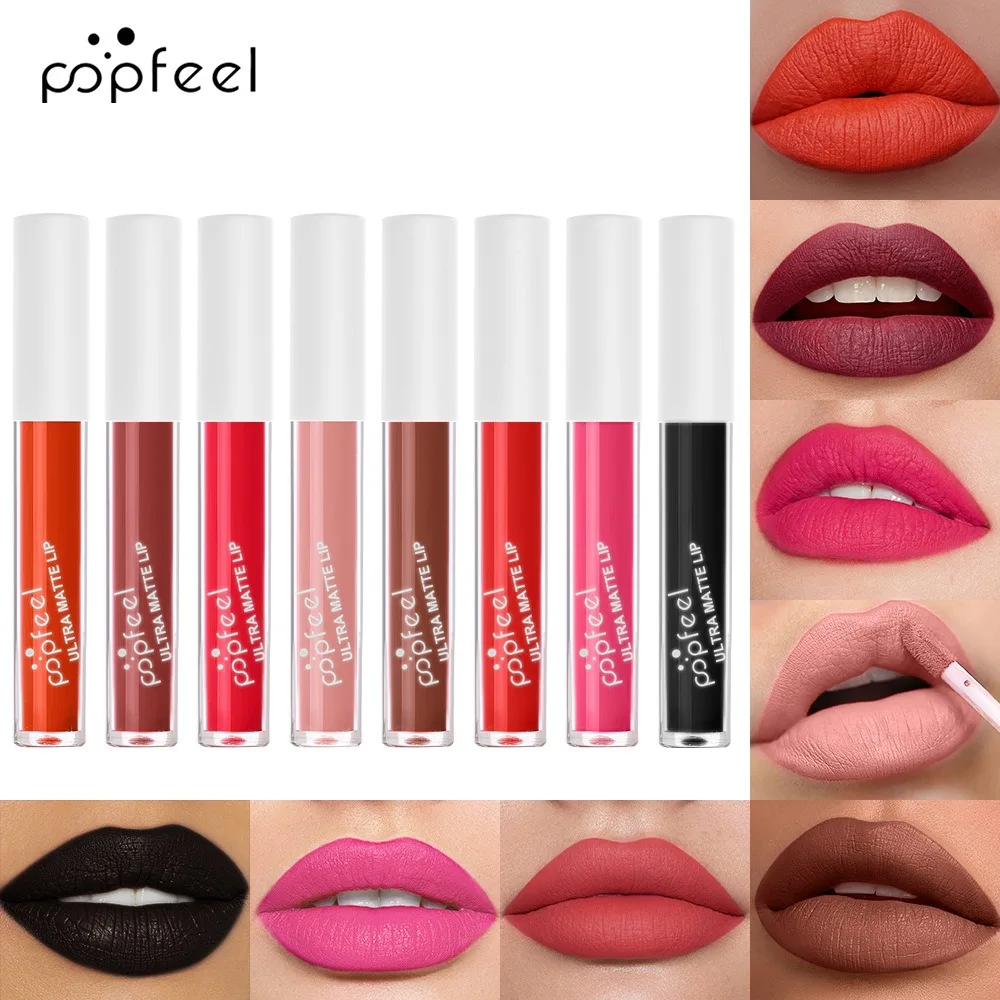 POPFEEL Party Lip Glaze Personality Candy Color Lip Gloss, Black Lip Glaze, Non-stick Cup Long Lasting Lip Gloss